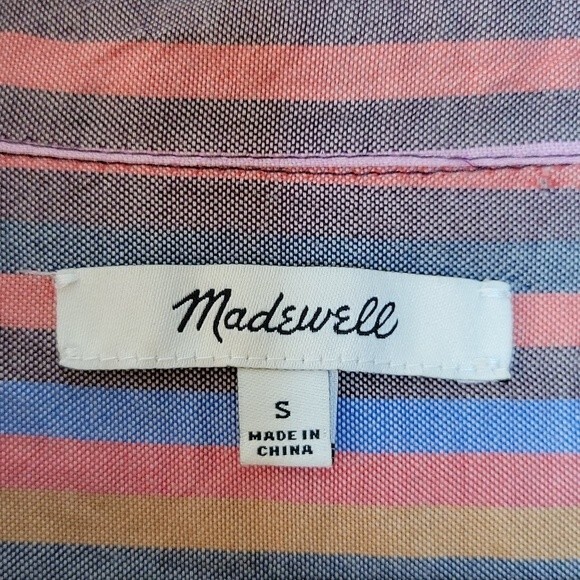 MADEWELL Courier Button Back Rainbow Stripe Boxy V-Neck Shirt size Small - Picture 8 of 12